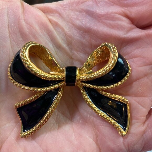 Vintage 80s Kenneth Jay Lane KJL Avon Black Bow Necklace Enhancer Pendant - Picture 2 of 7